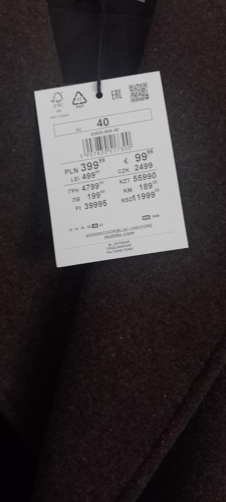 Vlnený kabat, mohito,40 / l