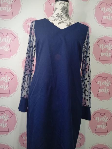 Modré šaty so sieťovými rukávmi, 40