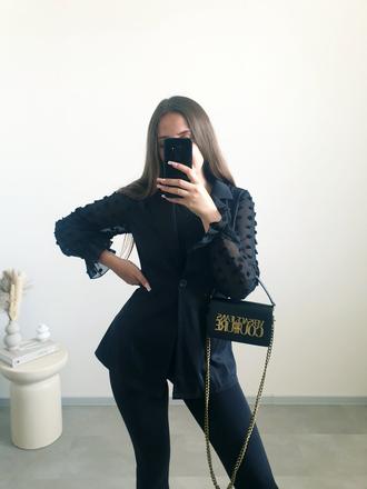 Čierne sako s priesvitnými rukávmi s, s