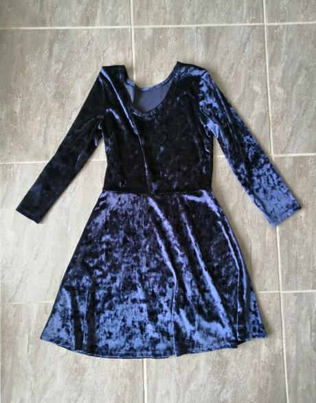 Modré zamatové šaty ham, v158-164, 12-14r., h&m,158