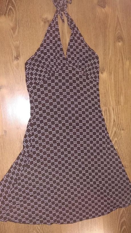 Hnedobiele elastické šaty m/l, m