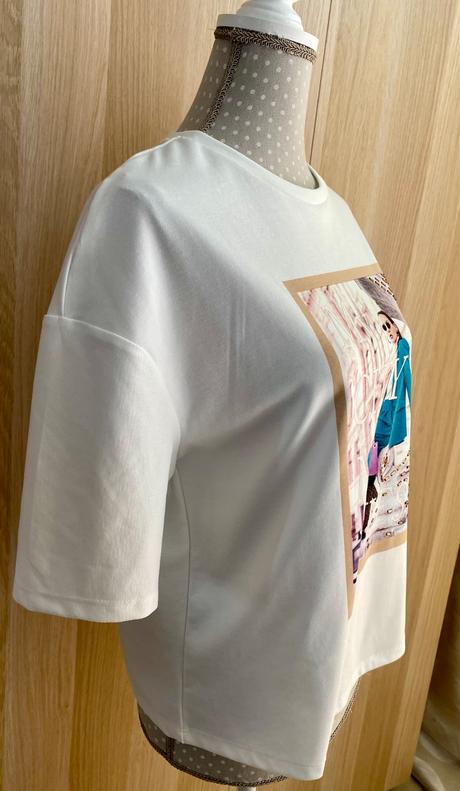 Elegantné tričko s potlačou a korálkami od max, 36 / 38 / m