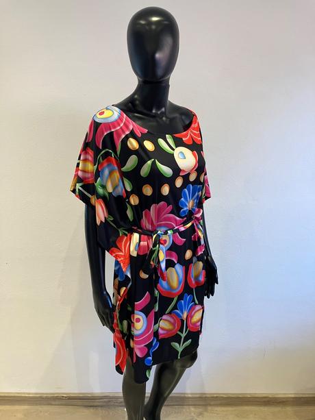 Dámske netopierie šaty s opaskom kvetované, l / m / s / xl