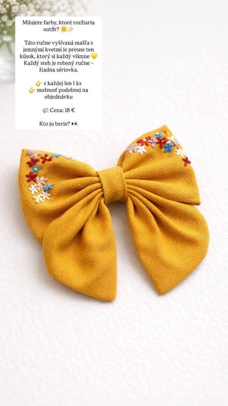 Ručne vyšívaná mašla do vlasov na sponke, 