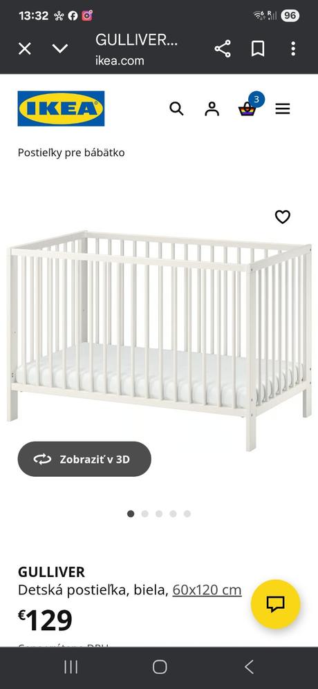 Detska postielka s matracom ikea, šírka (cm): 60,dĺžka (cm): 120