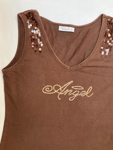 Dámske y2k tielko s kamienkovým nápisom, s
