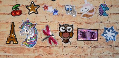 Pestré aplikácie s flitrami/nášivka/nažehľovačka, 