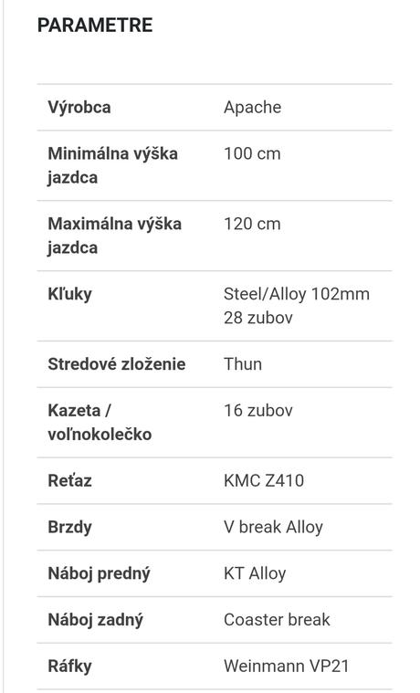 Predám detský bicykel apache 16", 16