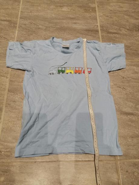 Tričko modré vláčik, v122-128,7-8r.,bavlna, 122