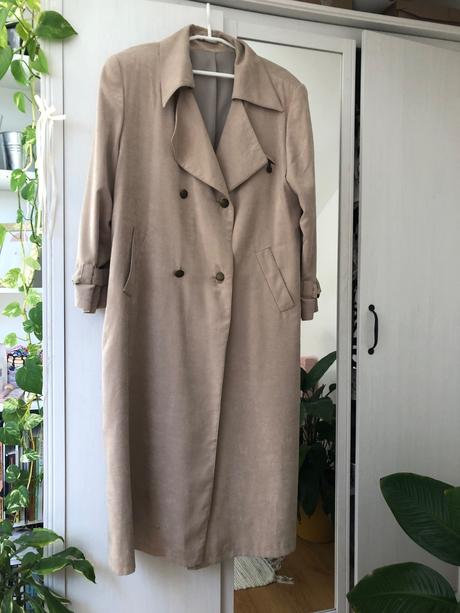 Béžový dlhý kabát vintage/ béžový jesenný kabát, xxxl