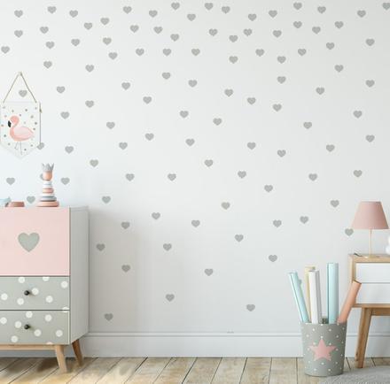 Nálepky na stenu - srdiečká - šedé- 68 kusov, 