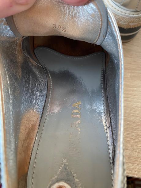 Prada silver leather lace-up derby shoe 38.5, prada,38
