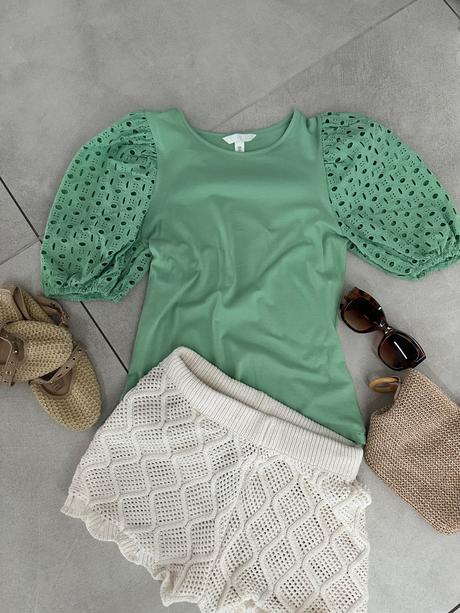 Zelené tričko s madeirovými rukávmi, h&m,s