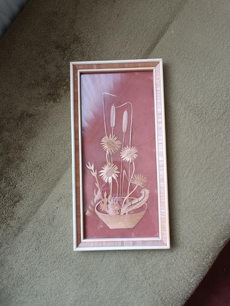 Retro obraz - intarzia - slamová technika, 