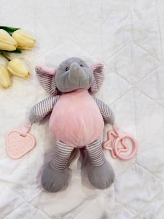 Rozkošný plyšový sloník s hryzátkom pre bábätko, 