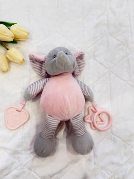 Rozkošný plyšový sloník s hryzátkom pre bábätko, 