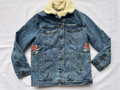 Pull&bear - vyšívaná džínsová bunda, pull&bear,s