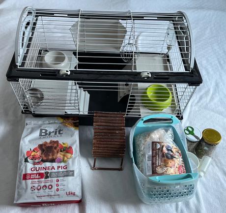 Klietka pre morča s príslušenstvom a krmivom, 