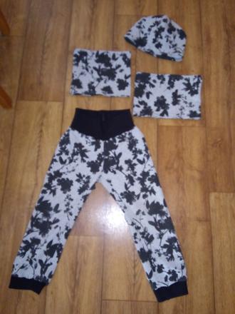 Handmade súprava teplaky nakrcnik a ciapka 98/104, 92 / 98 / 104