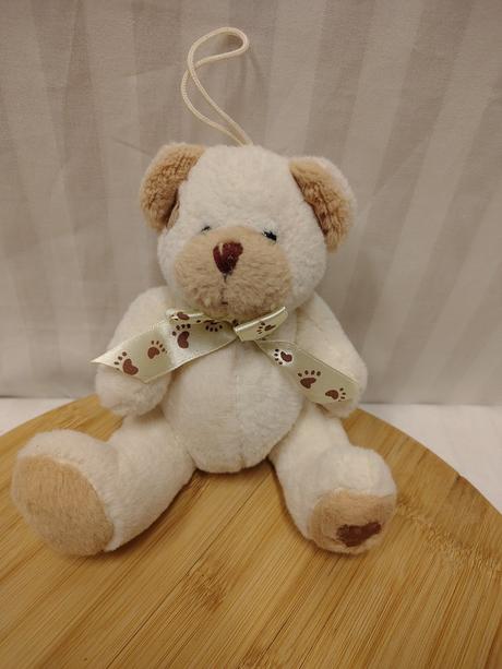 Plyšový krémovo hnedý medveď s mašlou, 16 cm, 