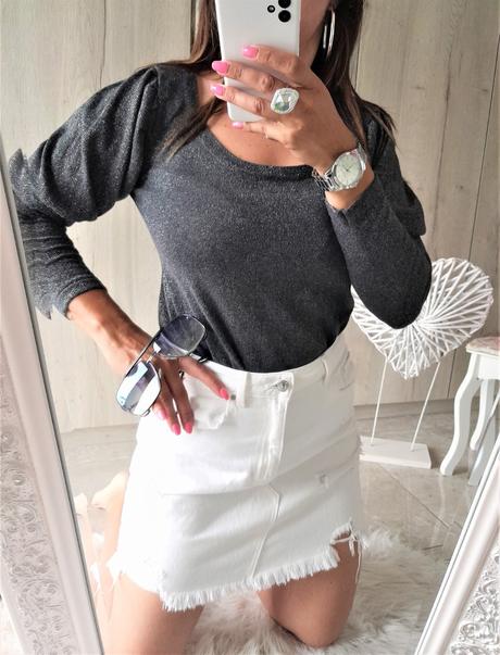 Svetrík s lurexom+naberané rukávy-m, m