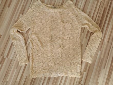 Krémový sveter so zlatými trblietkami a krajkou vz, 40