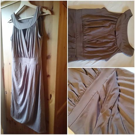 Úpletové béžovo hnedé šaty s/m, zaujímavý dekolt, bonprix,s