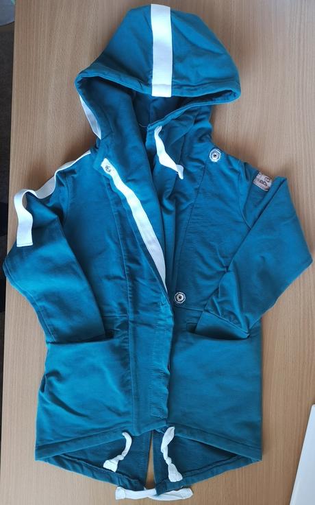 Predĺžená petrolejová mikina zn.alpha apparel baby, 116