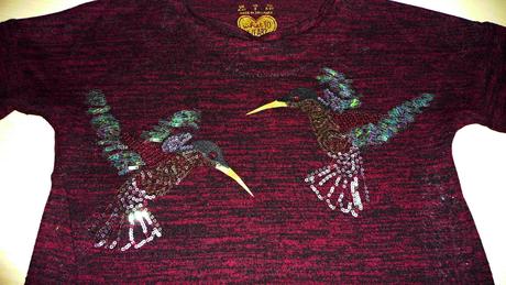 Pulóvrik s dvoma flitrovými kolibríkmi, f&f,134