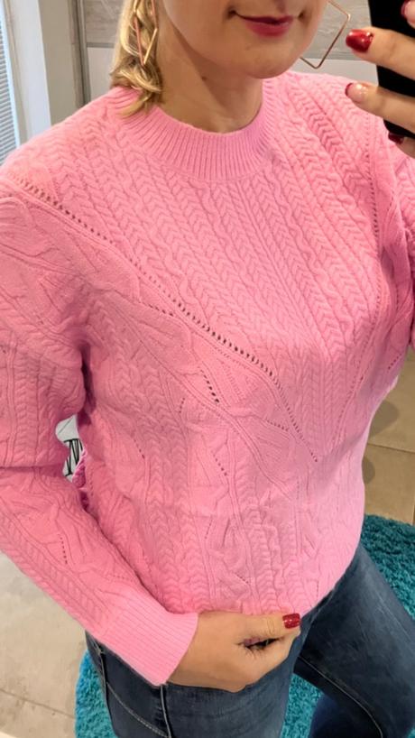 Dámsky sveter zo vzorovaného úpletu ružový (uni), l / m / s / xl