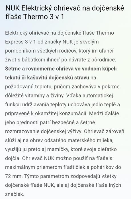 Elektrický ohrievač na dojčenské fľaše a stravu, nuk