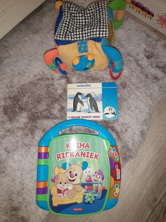 Riekanky fisher price, kocka infantino, knižka, 