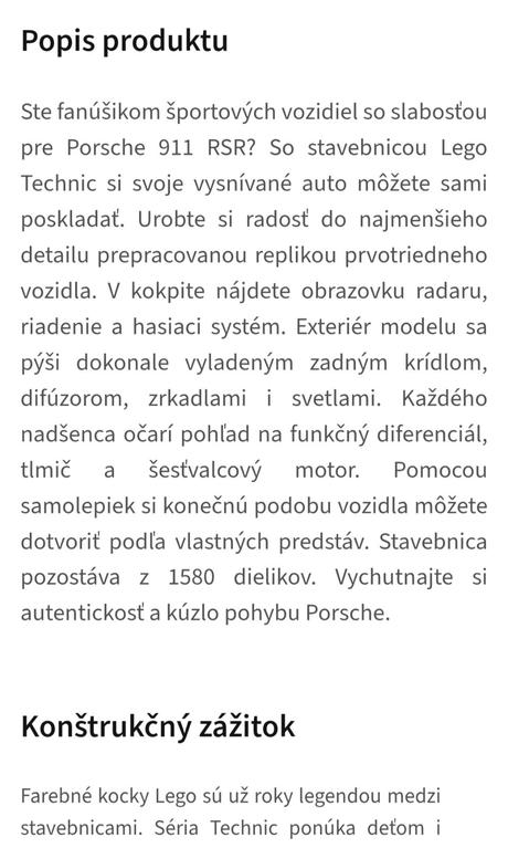 Nové lego technic porsche 911, 