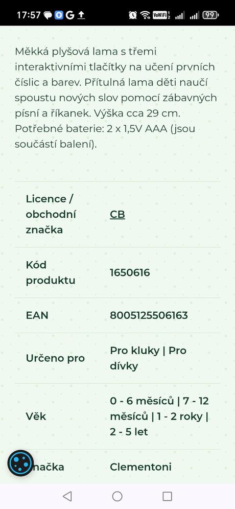 Lama clementoni, tienidlo lamaze,