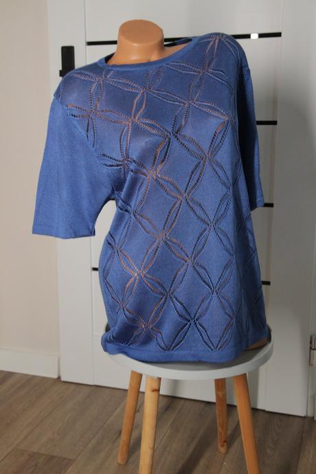 Modrý pletený top s krátkymi rukávmi, xl, xl