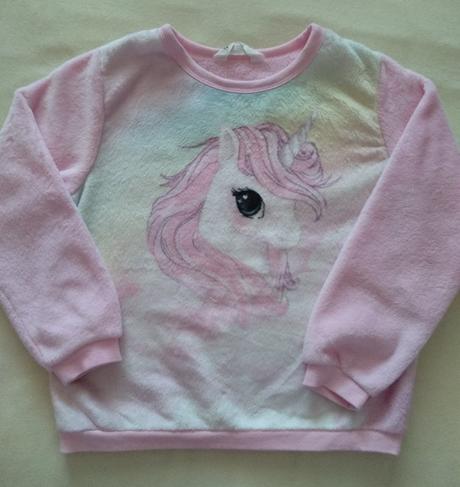 Dievčenská teplá mikina s jednorožcom veľkosť 122/, h&m,128