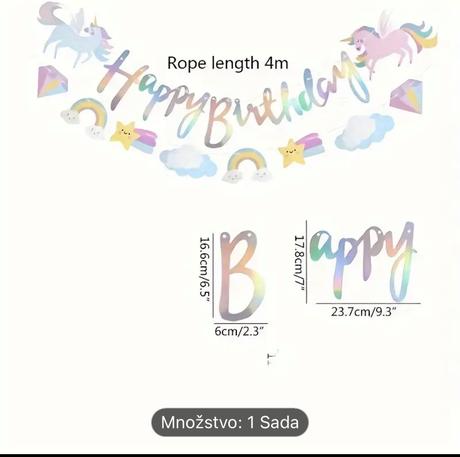 Girlanda jednoržec aj s rozetami,