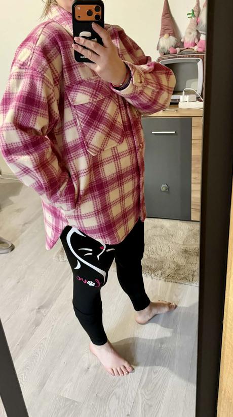 Stylova flisova karovana damska bunda-kosela, l