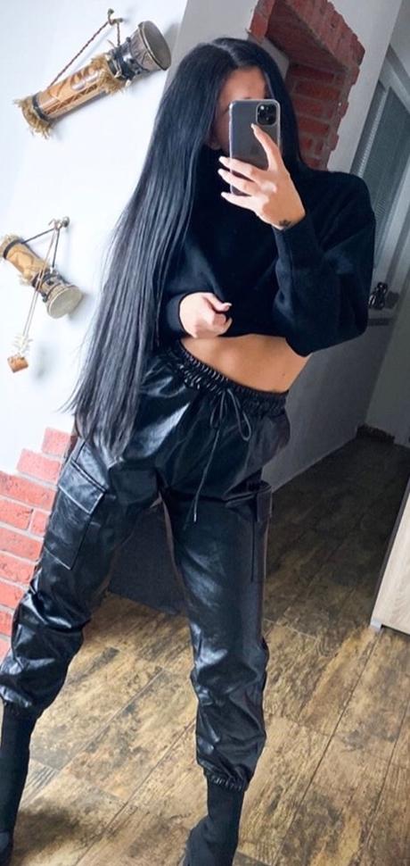 Kožené nohavice s vreckami uni cargo, 36