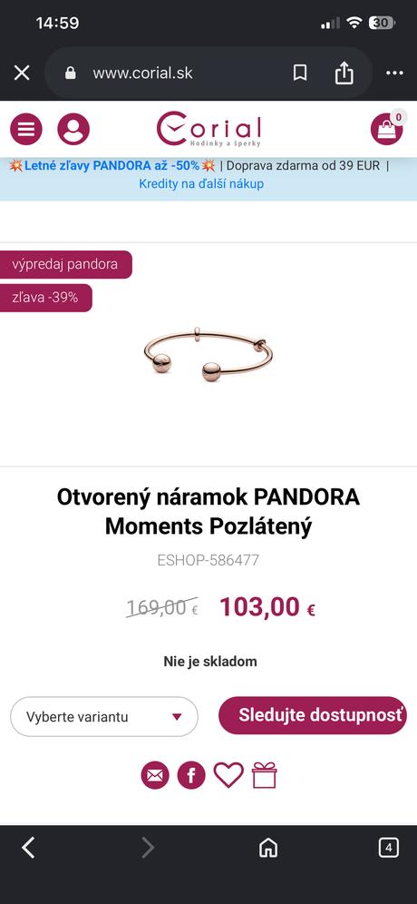 Pandora rose gold naramok, pandora
