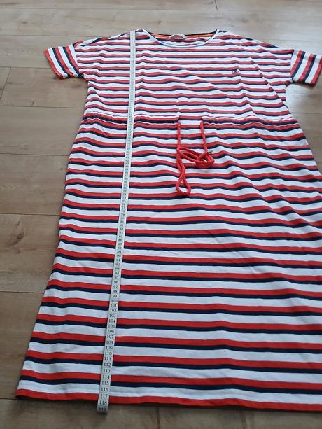 Bielo-červeno-modré pásikavé dlhé bavlnené šaty, tchibo,46