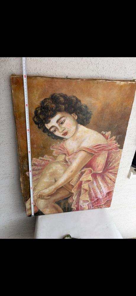 Starozitny malovany obraz baletka dama velky 70x49,