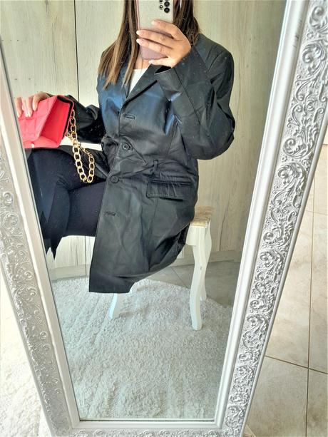 Čierny kožený kabát michel fashion-48, 48