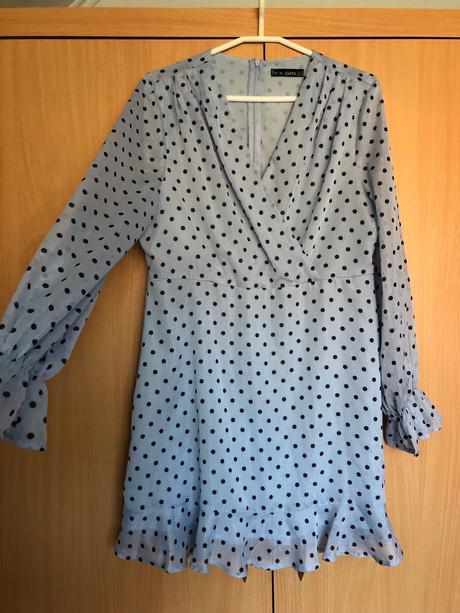 Bledomodré bodkované šaty, xl