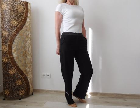 Elegantné nohavice so saténovým pásom, 36v,, 36