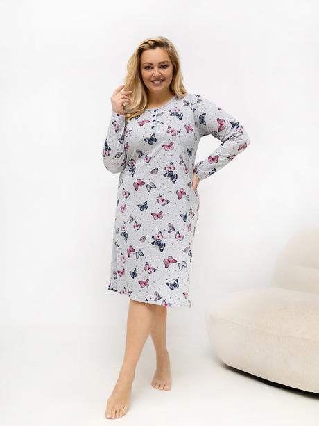 Dámska bavlnená nočná košeľa pre moletky s motýľmi, 4xl / xl / xxl / xxxl