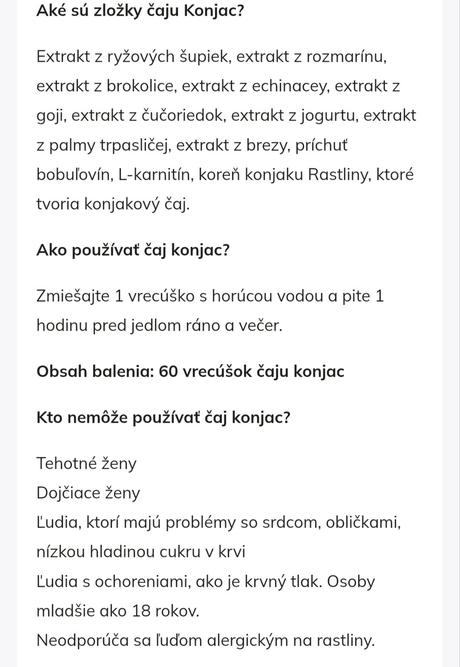 Konjac  čaj na chudnutie, 