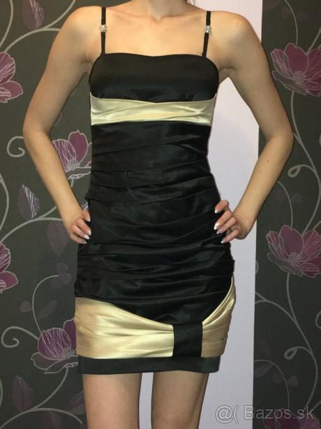 Čierno-béžové saténové šaty, xs