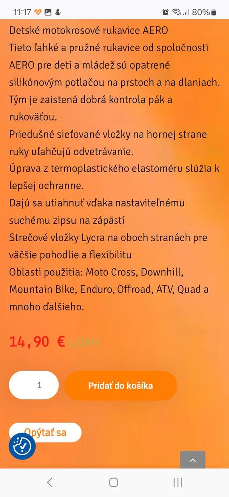 Detské cyklistické rukavice, m