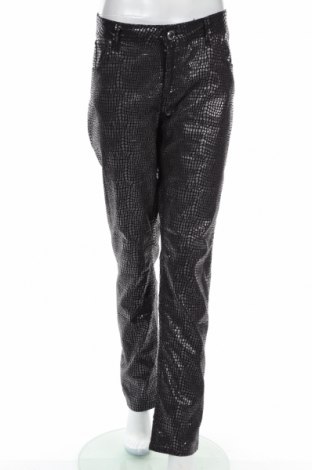 Moderné čierne nohavice s lesklou potlačou, xxl